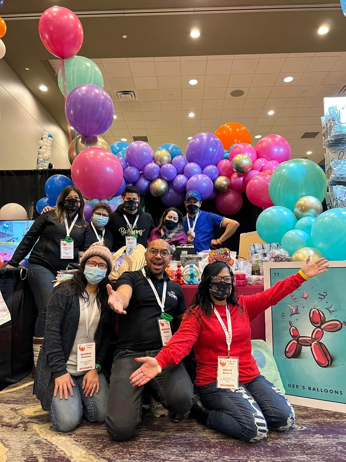 Colorful balloon celebration with a group of guests